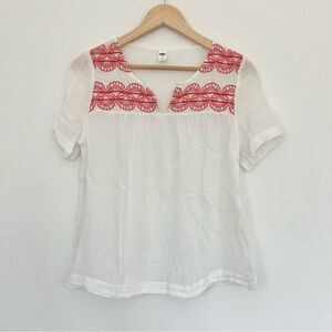 Old Navy Boho Sheer White and Red Embroidered Women's Top Blouse Sz Small Petite
